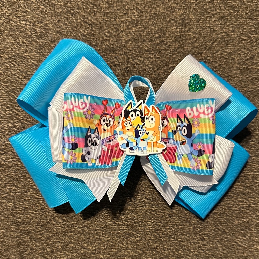 Bluey Character Kids Hair Bow - Blue and White